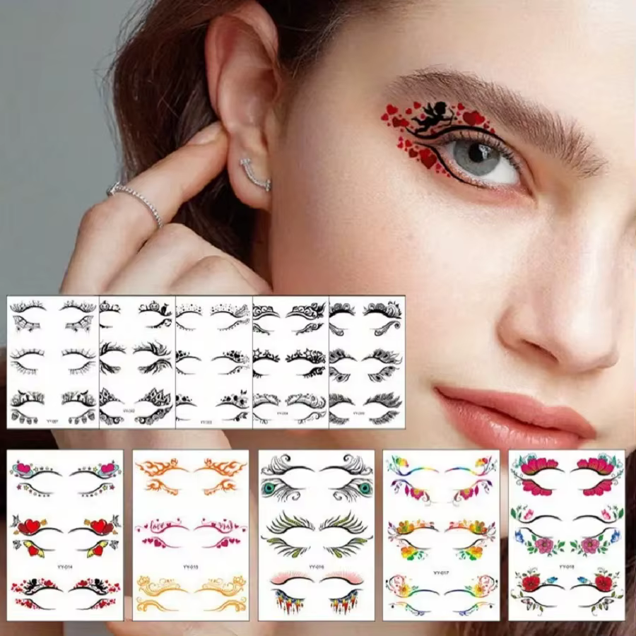 30 paires de tatouage temporaire pour les yeux, Eyeliner coloré, autocollants de maquillage, outils
