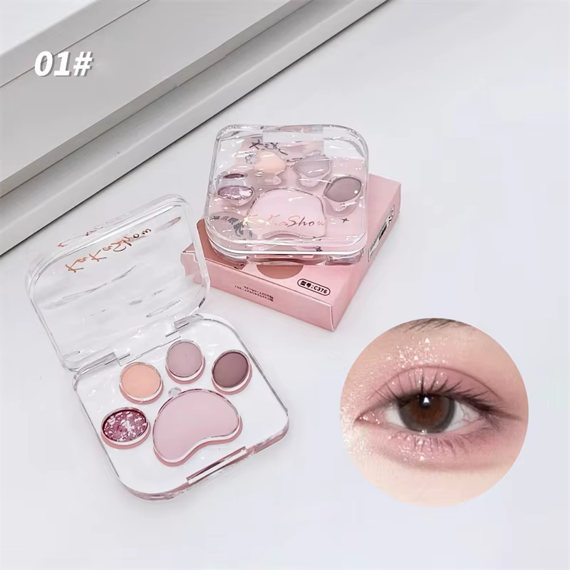 Palette de fards à paupières naturels mignons, à paillettes, avec fard à joues, longue durée, maquil