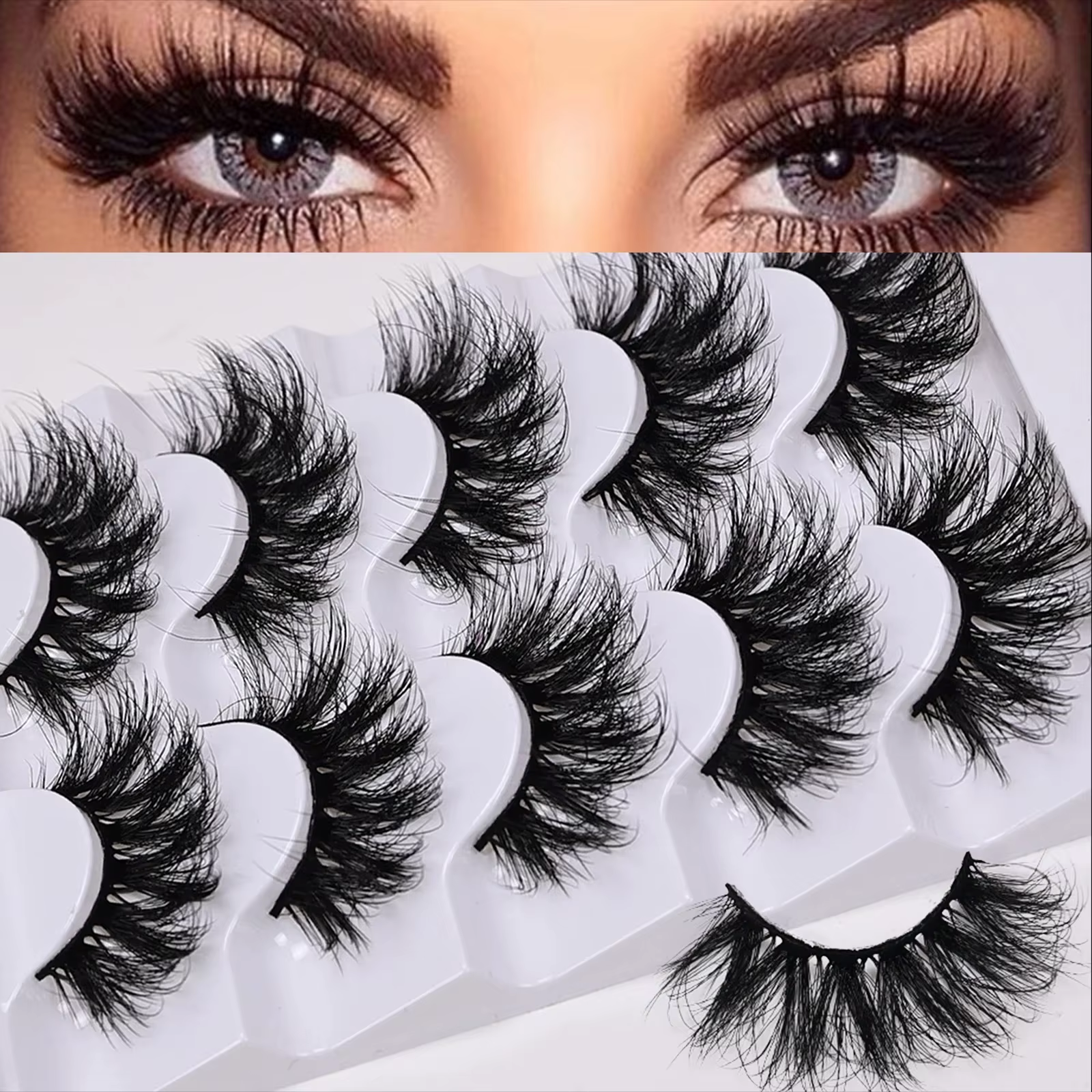 5 paires de faux cils en vison synthétique, courbure D, volume russe, cils postiches épais et volumi
