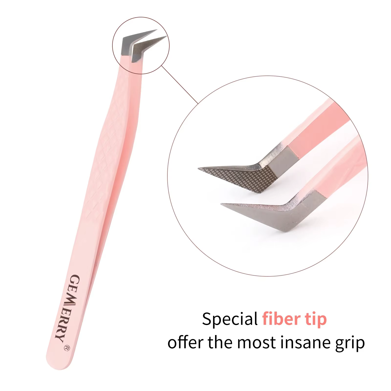 GEMERRY 1 PC pince à cils avec pointes de fibres rose acier professionnel haute précision pour venti