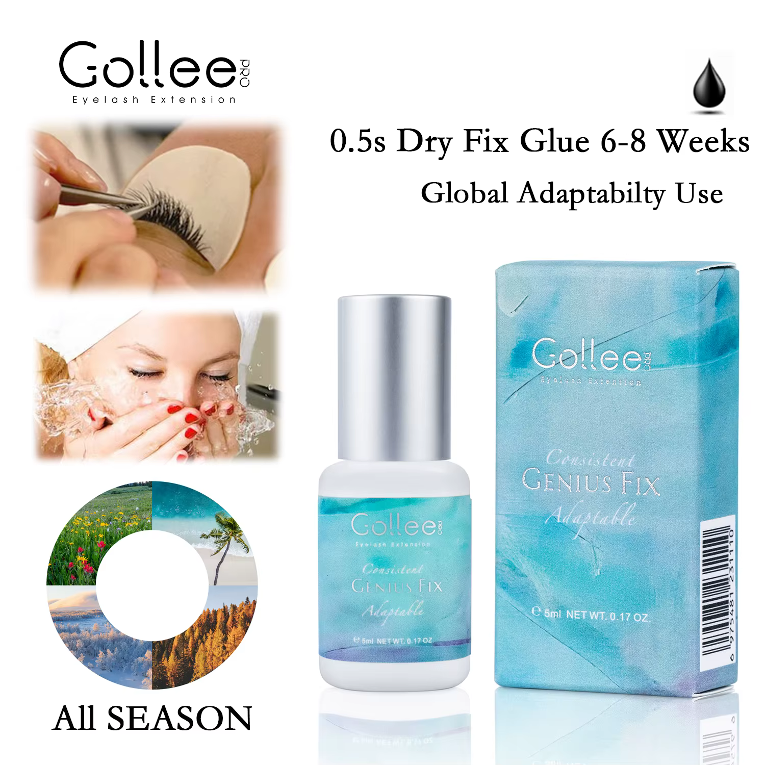 Gollee 1s colle à cils secs utilisation de adaptabilité colle d'extension de cils imperméable 6-8 se