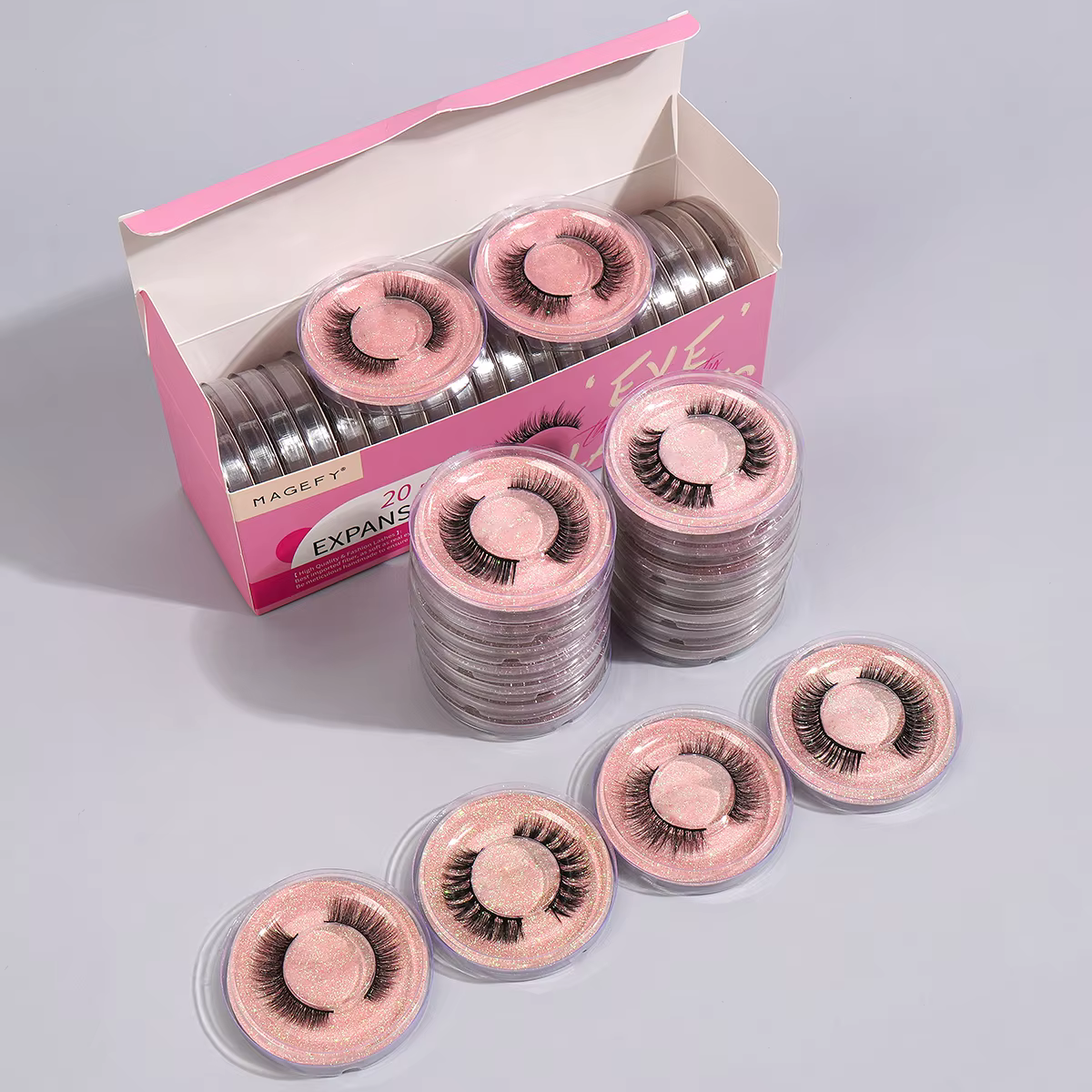 MAGEFY 20 paires de Faux cils Style mixte Curling naturel réutilisable Portable emballage individuel