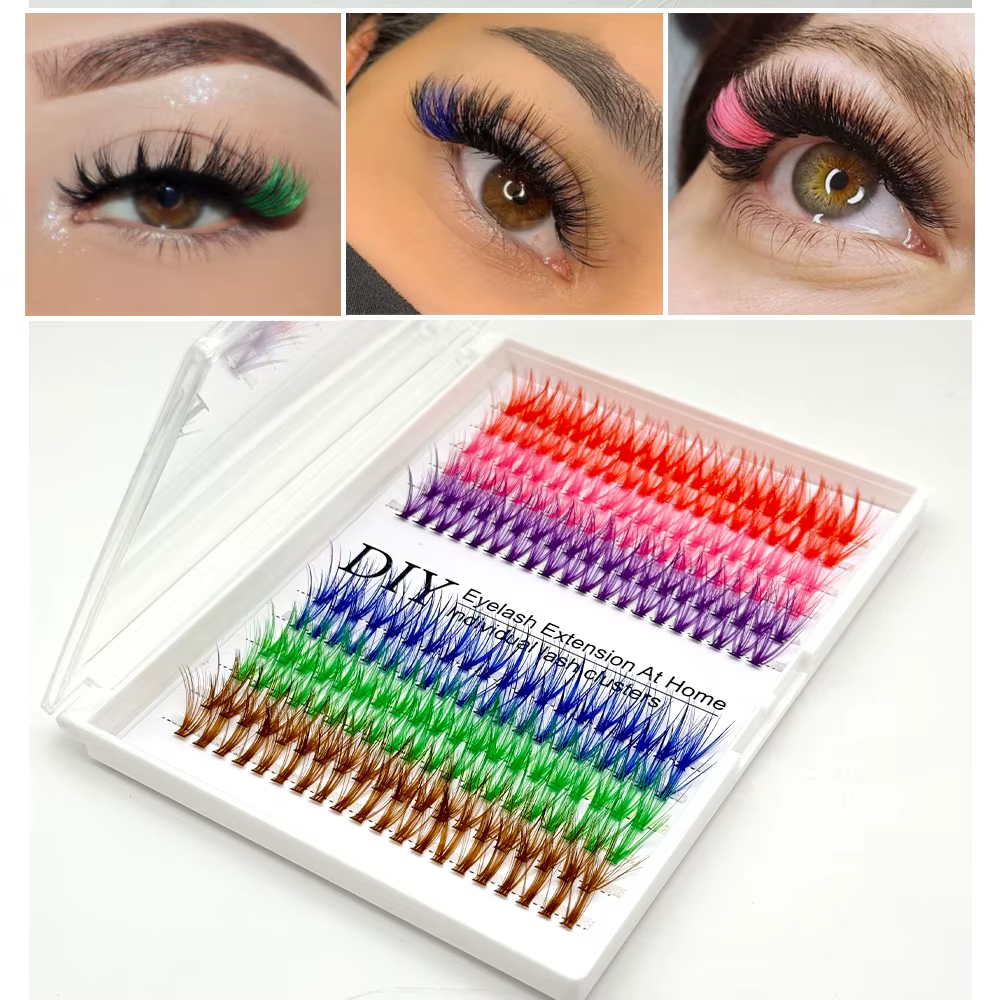 Cils individuels marron mélangés colorés, faux cils en grappe colorés, fournitures pour extensions d