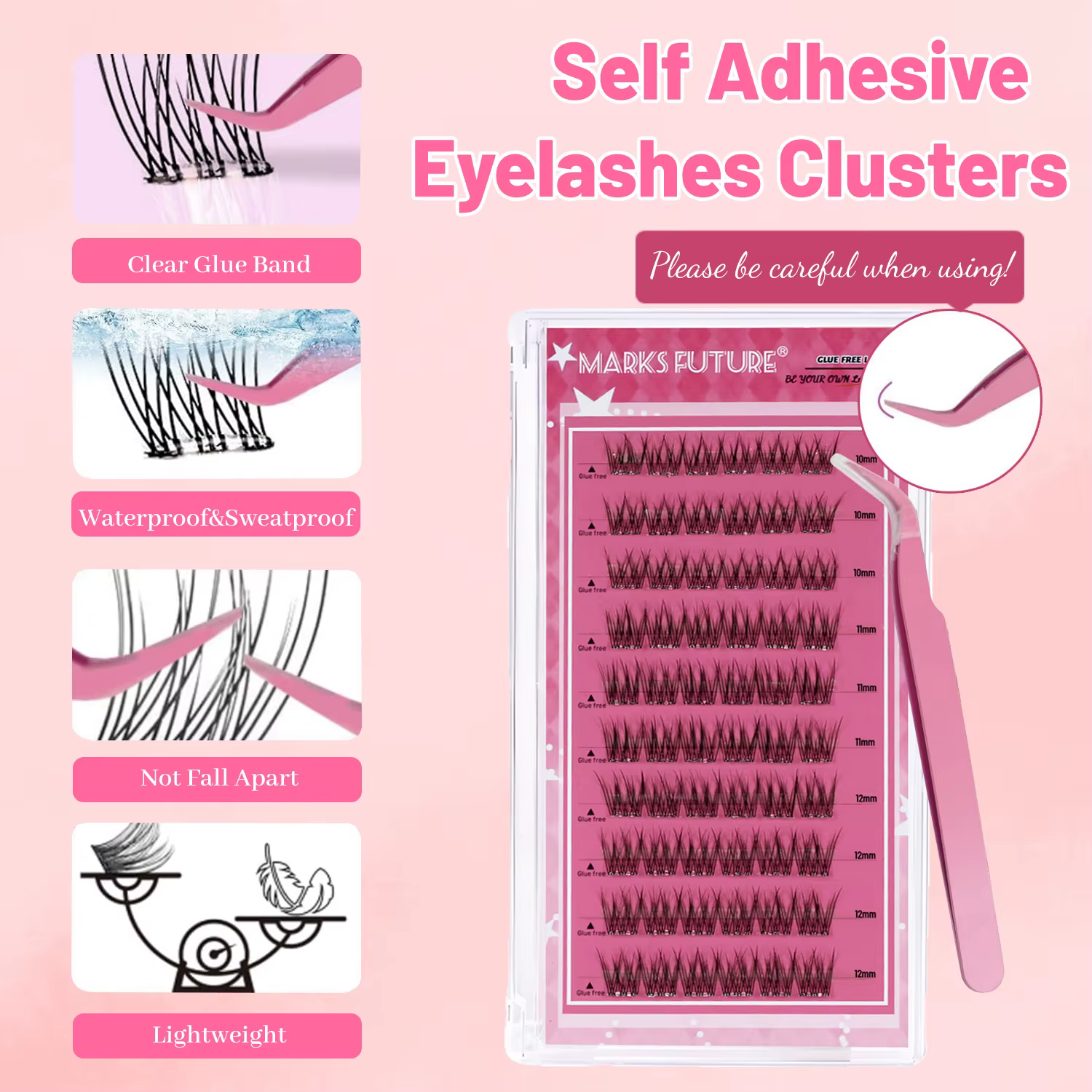 Faux cils auto-adhésifs, grappes de cils à pression, extensions de cils vaporeux, kit d'extension de