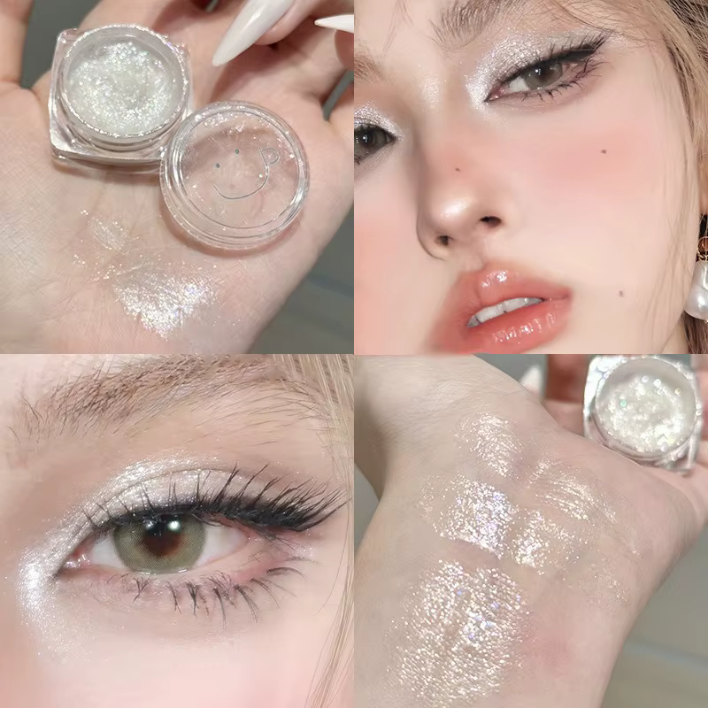Pots de fard à paupières en Gel liquide à paillettes éblouissantes, surligneur métallique argenté et