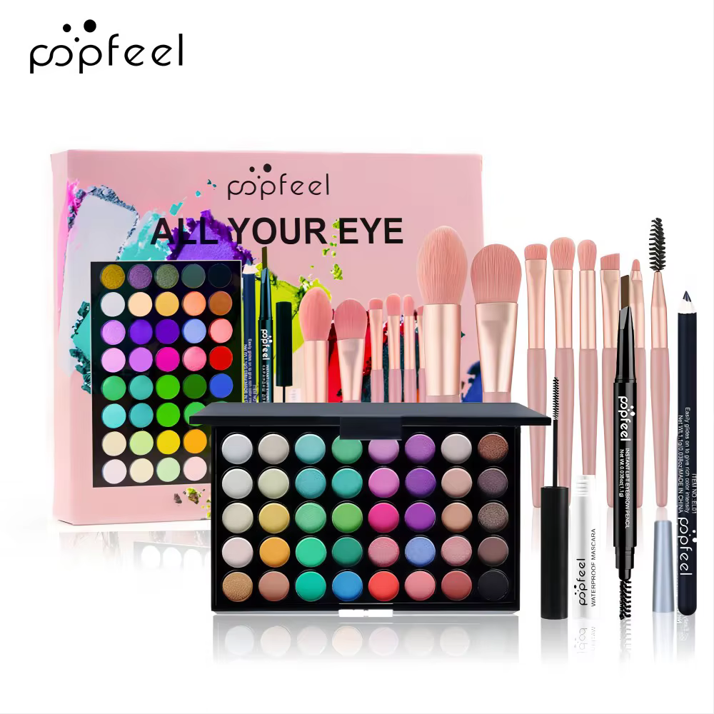POPFEEL ensemble de maquillage pour les yeux 40 couleurs fard à paupières Palette crayon à sourcils
