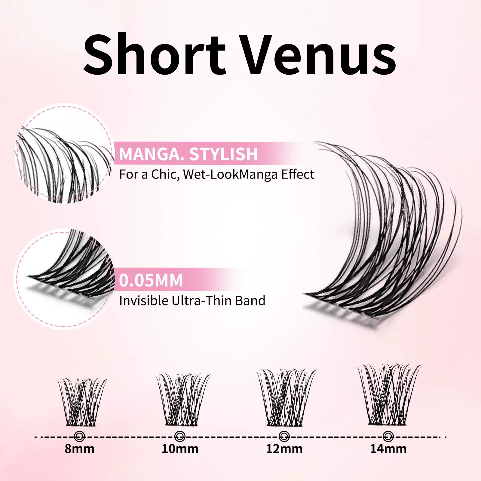 Extensions de cils individuels Manga uCoolMe Lashes Short Fairy Venus Flora 0.05mm, bouquets à espac