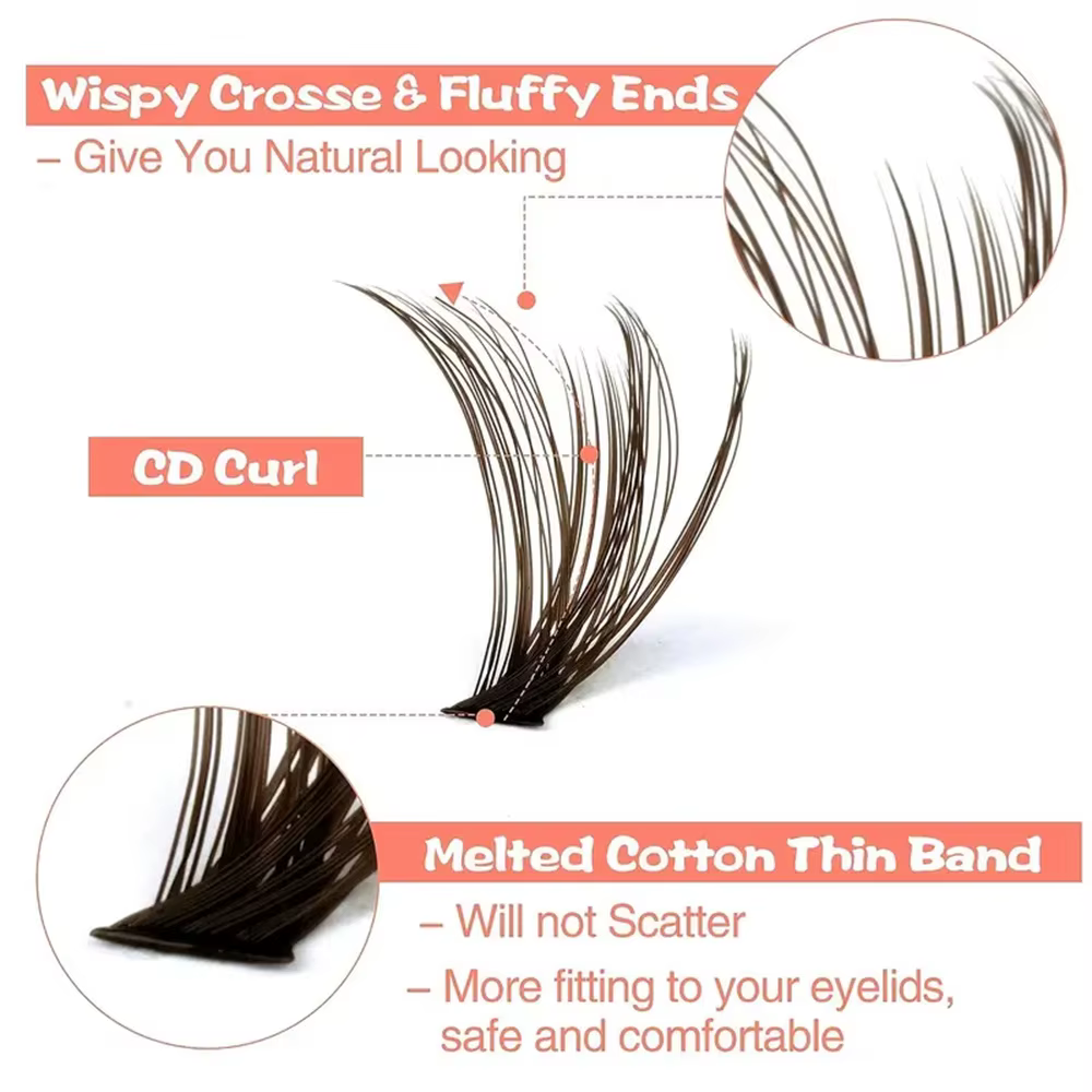 200 pièces cils en grappe marron 40D greffage Volume individuel Extension de cils outil de maquillag