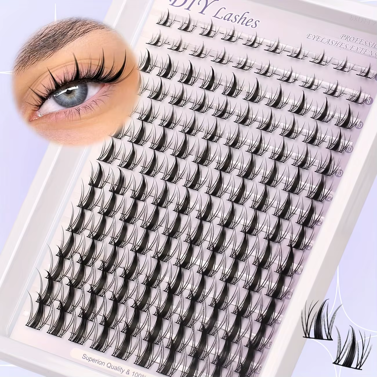 140 bouquets d'extensions de cils super volumineuses à faire soi-même, effet œil de chat style dessi