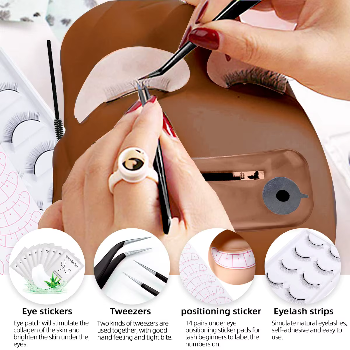Kit d'extension de cils professionnel avec tête de mannequin, ventilateur USB, shampoing, colle et b