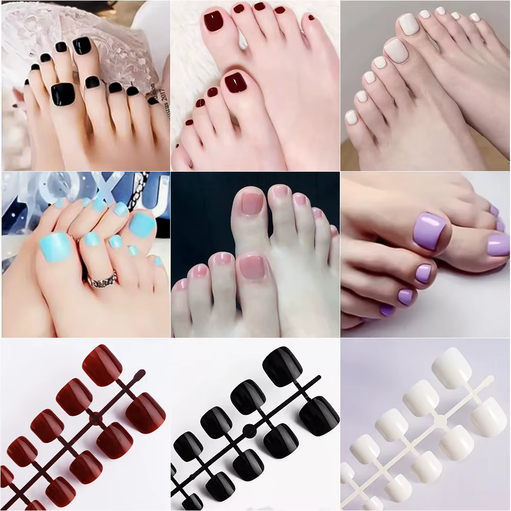 144 pièces faux ongles carrés courts bleu lac/blanc/rouge/nu presse sur ongles brillant couverture c