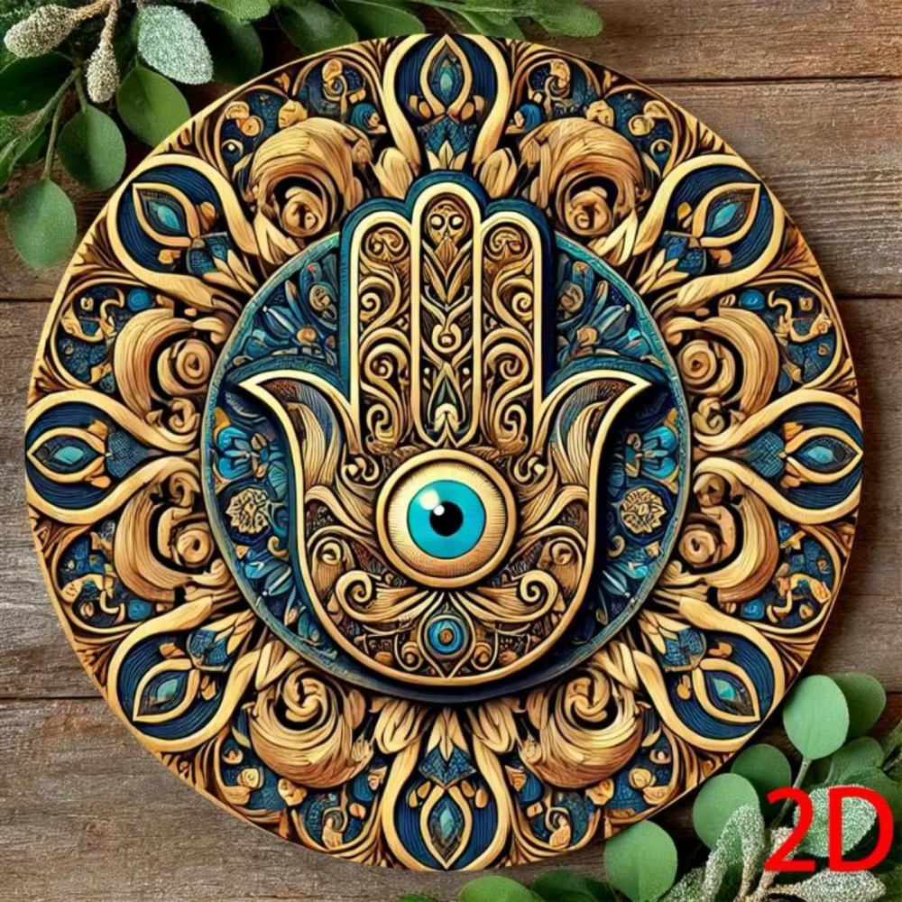 Art mural Vintage Hamsa Hand & Evil Eye, décor hindou Mandala bleu or vert, cadeau Unique de décorat