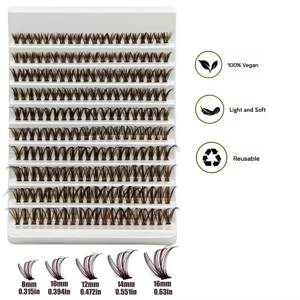 200 pièces cils en grappe marron 40D greffage Volume individuel Extension de cils outil de maquillag