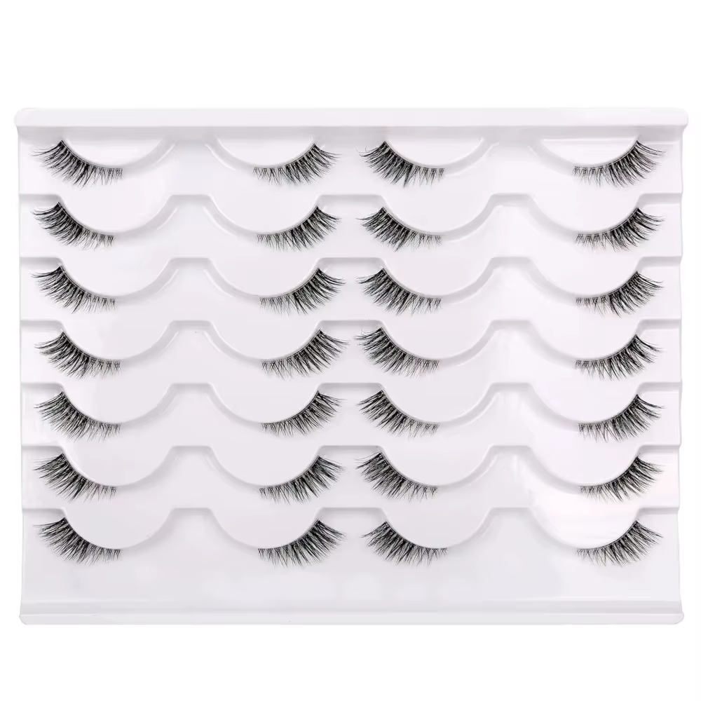 14 paires de faux cils transparents à bande transparente, cils décoratifs légers, réutilisables, à b