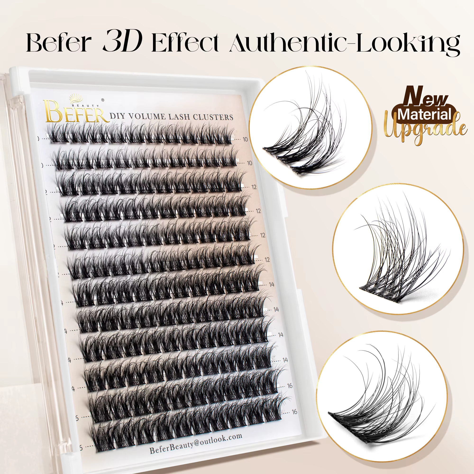 Befer 144 pièces grappes de cils 3D naturel moelleux grappe cils bricolage Extension de cils 10-16mm