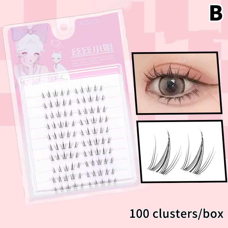 Faux cils volumineux auto-adhésifs sans colle, effet queue de poisson, épais et recourbés, extension