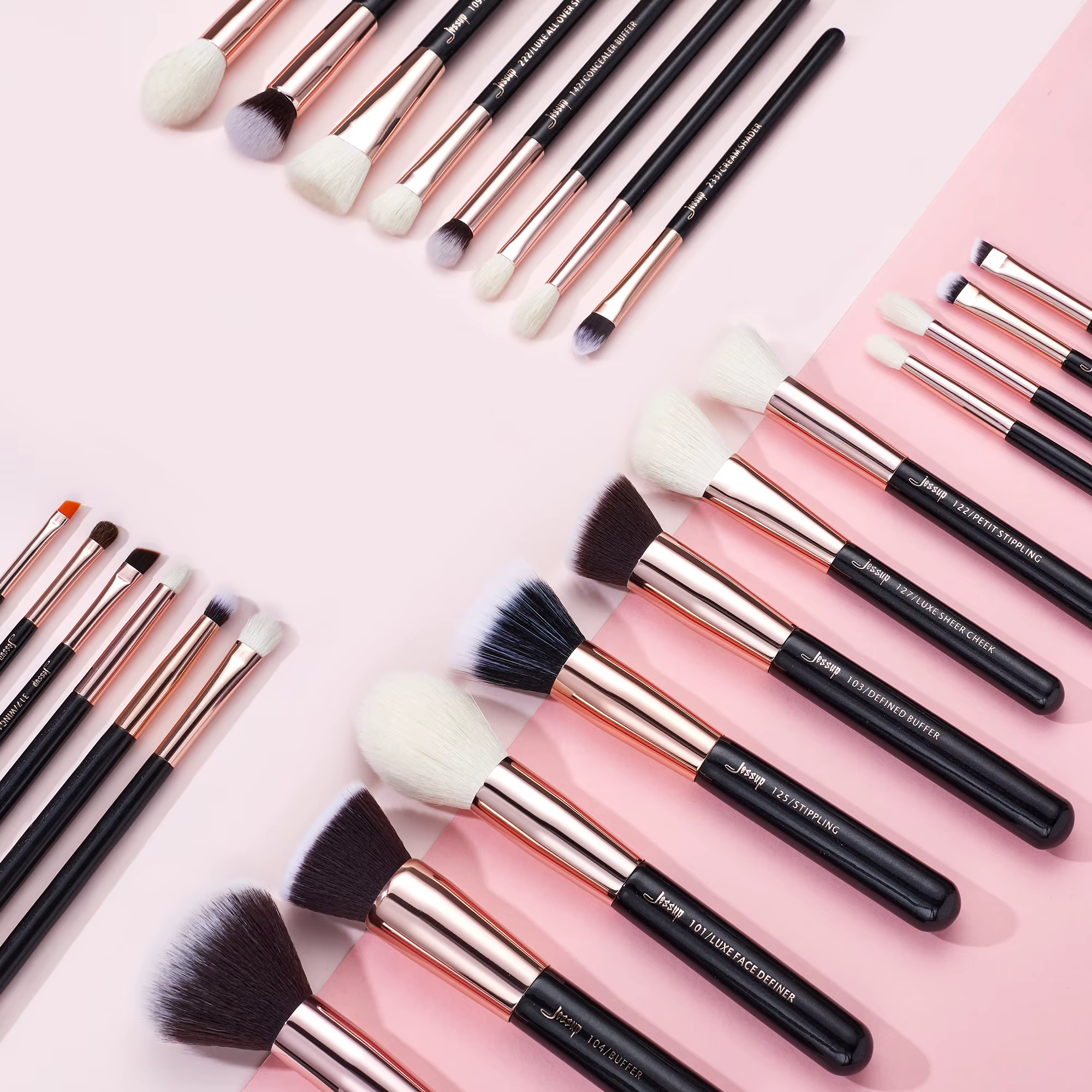 Jessup – ensemble de pinceaux de maquillage professionnels, 25 pièces, poudre de fond de teint natur