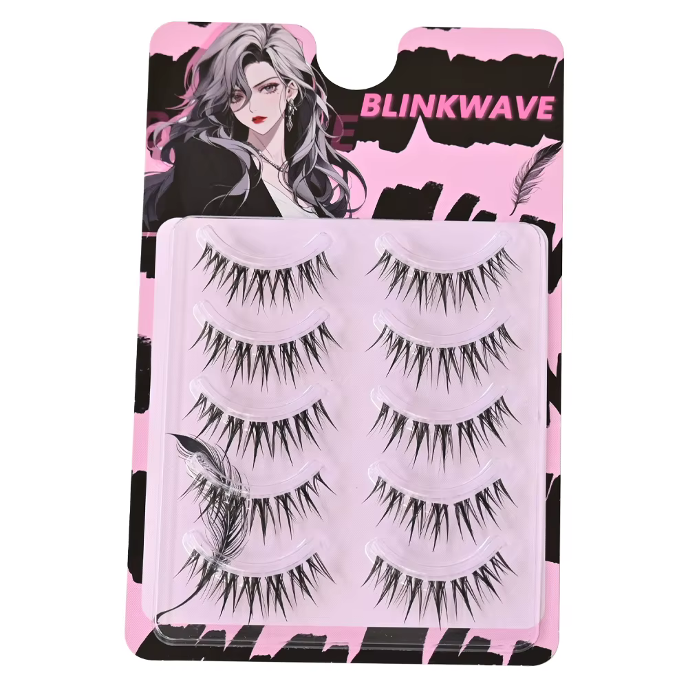 Cils effet mouillé Manga, bande noire/transparente, cils postiches naturels effilés, yeux d'anime, y