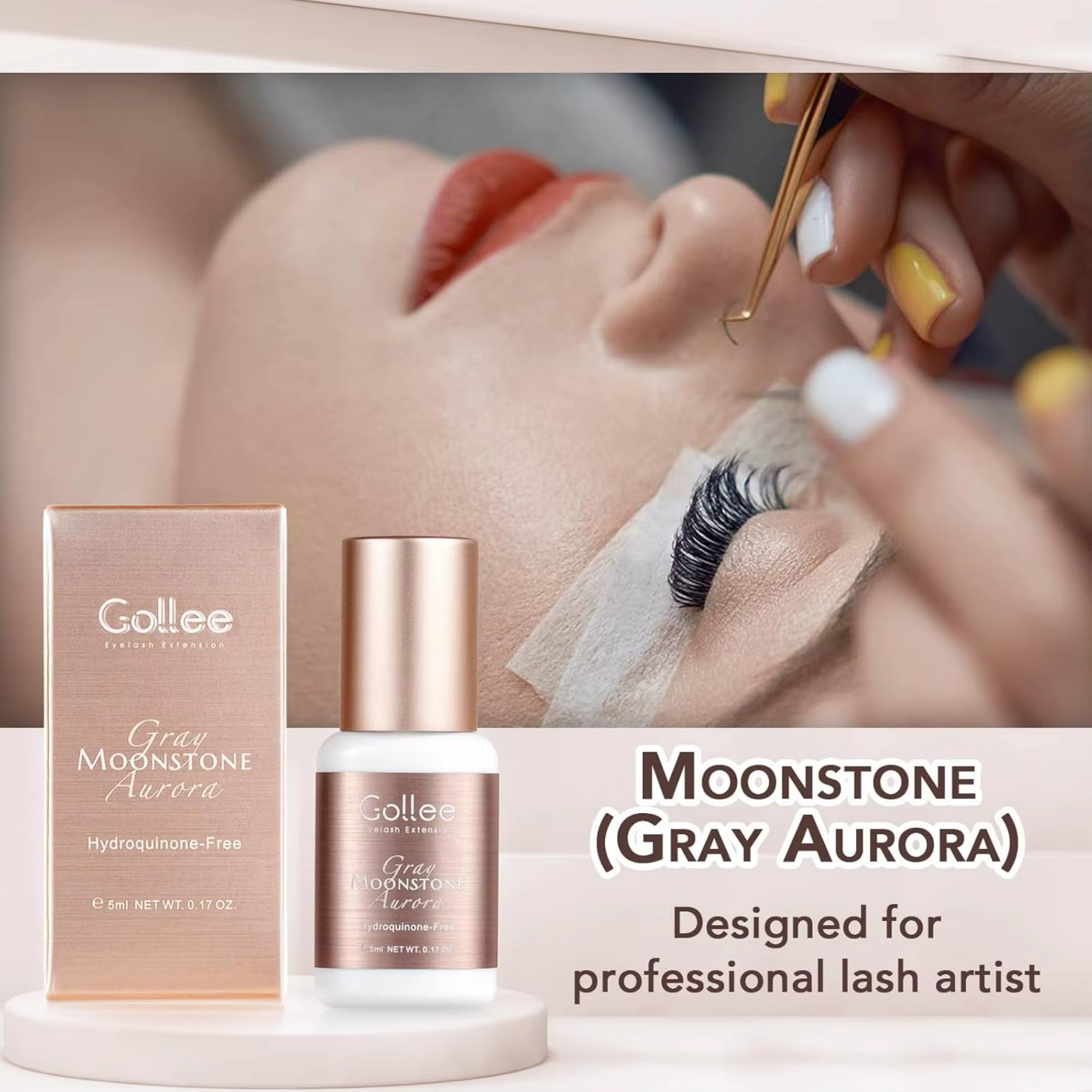 GOLLEE – colle pour extensions de cils grise, 0.5-1 secondes, séchage rapide, rétention, 6-8 semaine