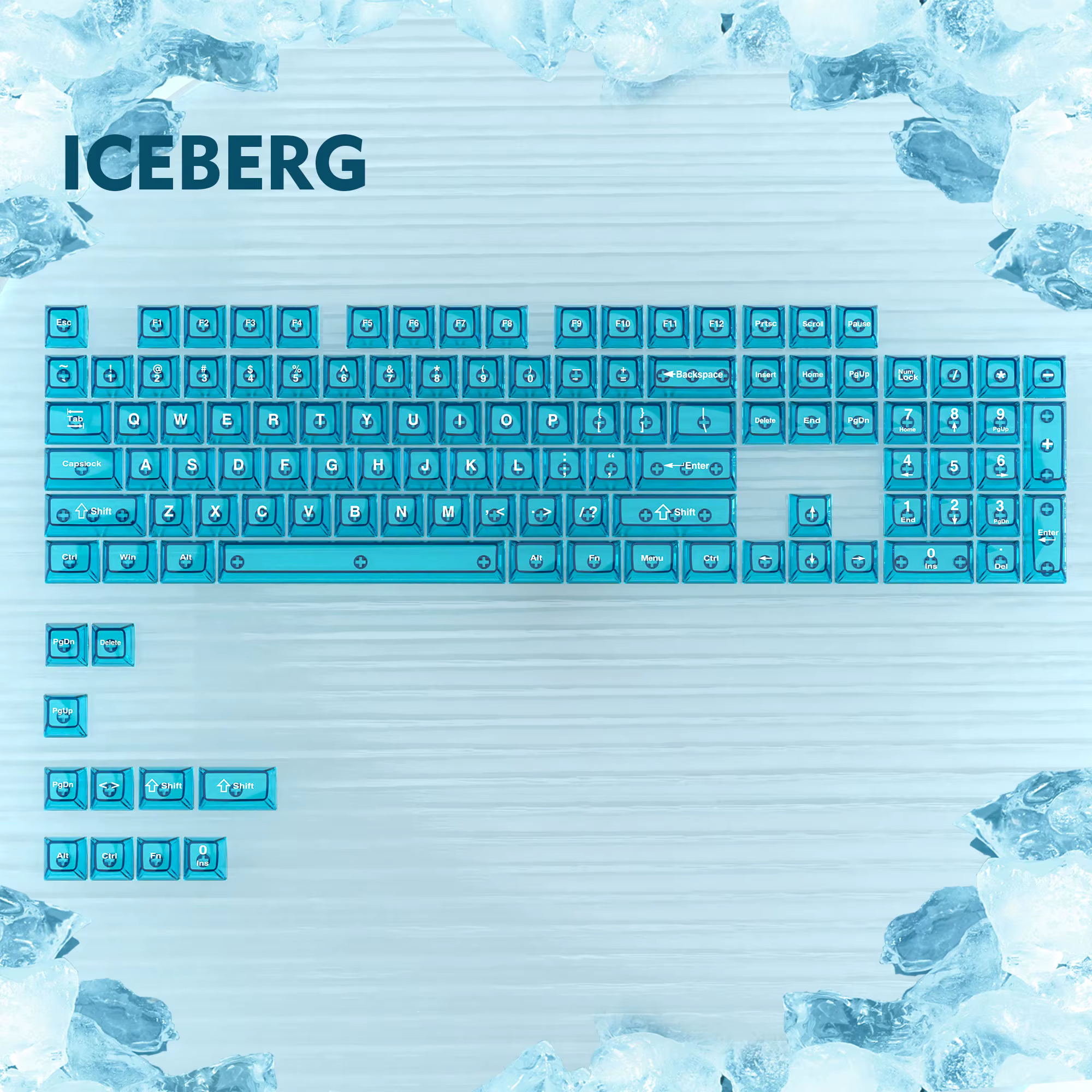 Womier Haze Blue Clear Keycaps Transparent Crystal Ceramic PC Keycap RGB Shine Through Key Cap 115 K