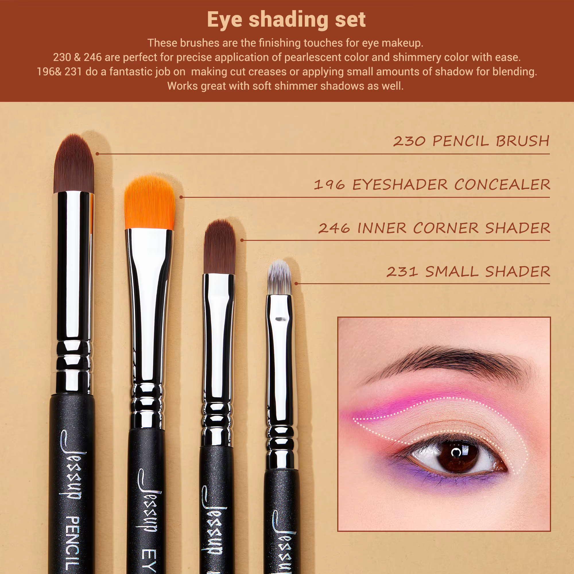 Jessup-Ensemble de pinceaux de maquillage pour les yeux, noir, synthétique, premium, ombre à barrage