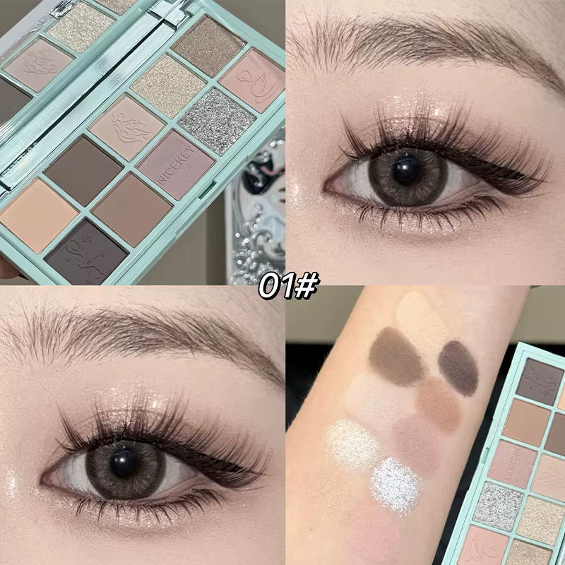 NICEKEY Palette de fards à paupières 10 couleurs, paillettes violettes, nacré, mat, nude, maquillage