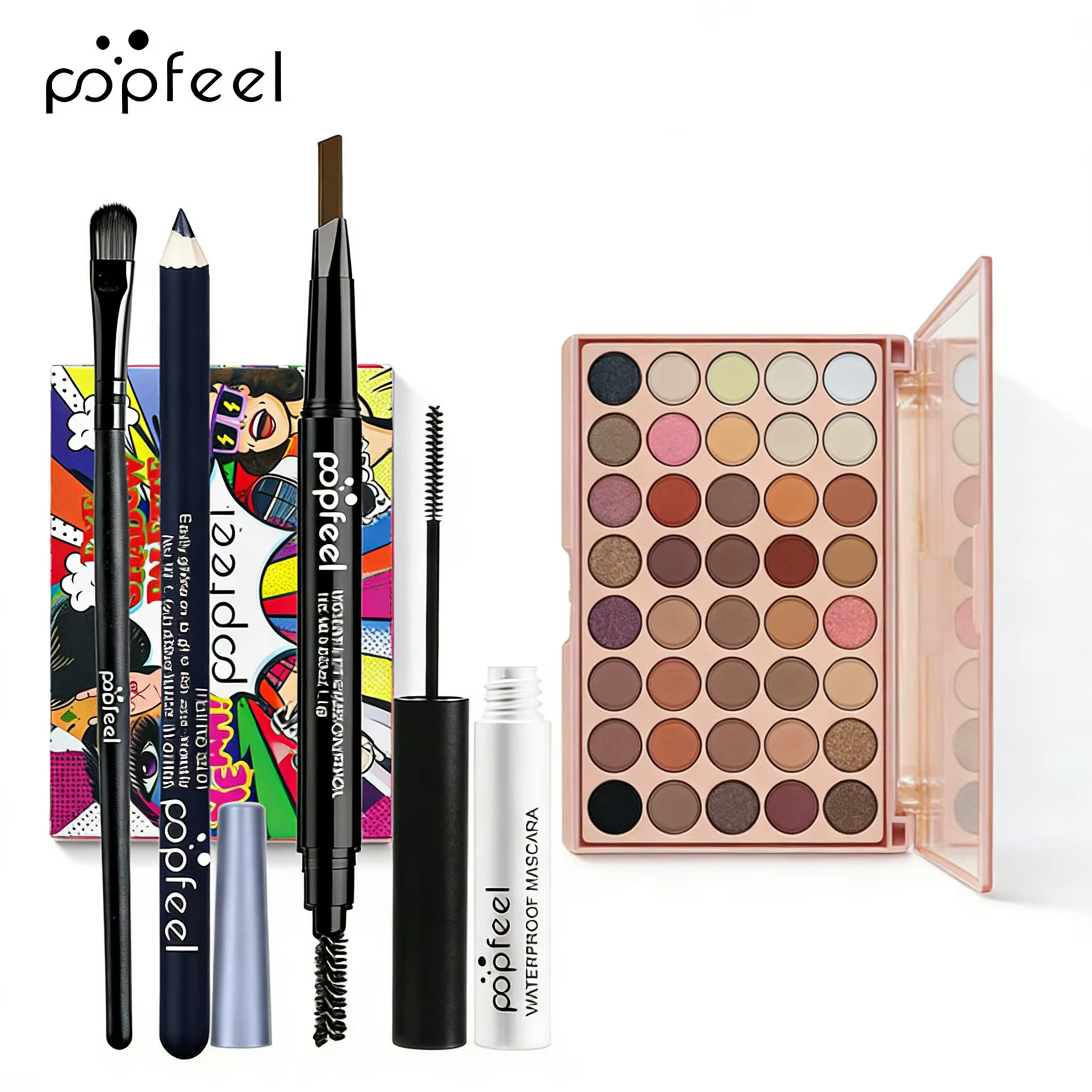 Ensemble de maquillage pour les yeux POPFEEL, palette de fards à paupières de 40 teintes avec crayon