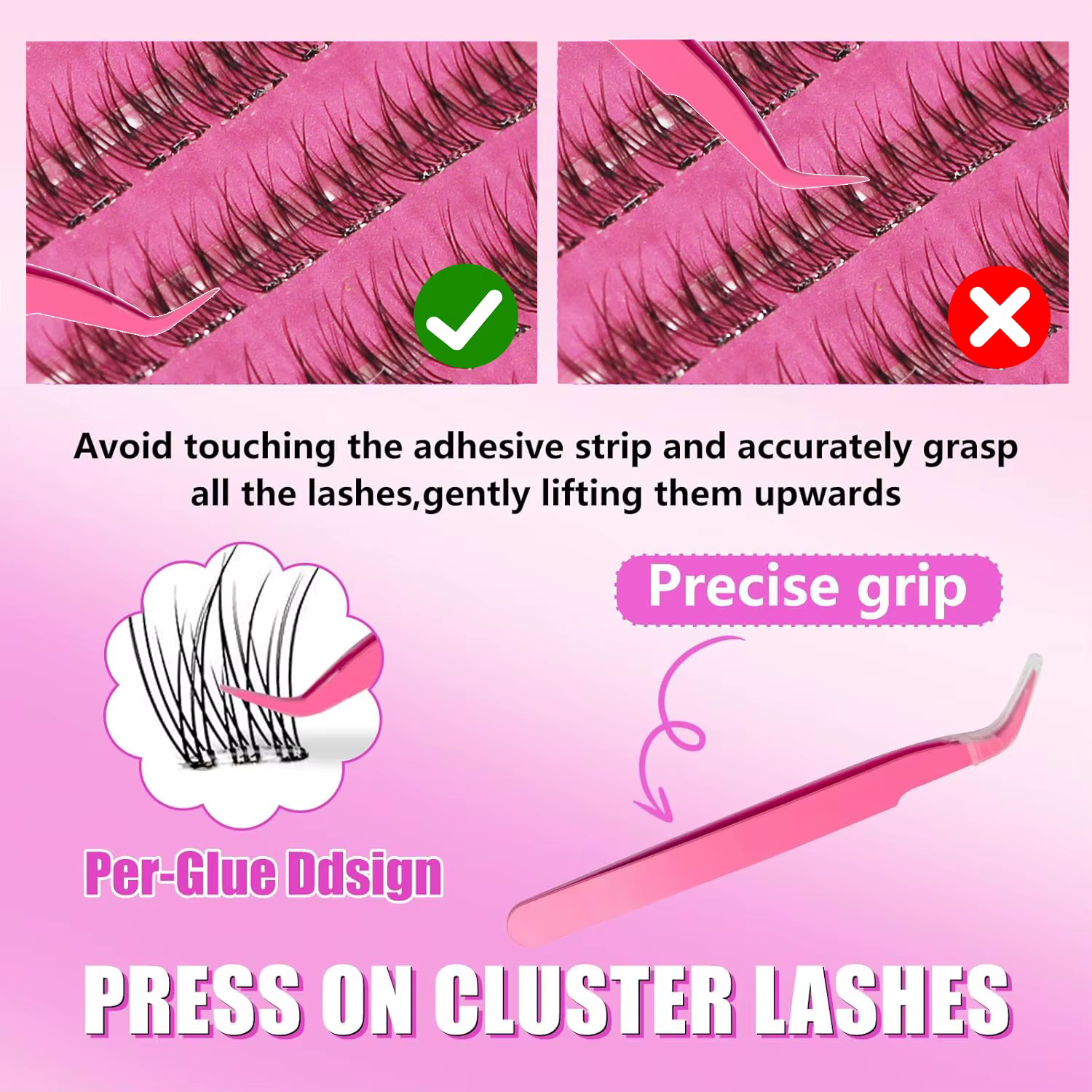 Faux cils auto-adhésifs, grappes de cils à pression, extensions de cils vaporeux, kit d'extension de