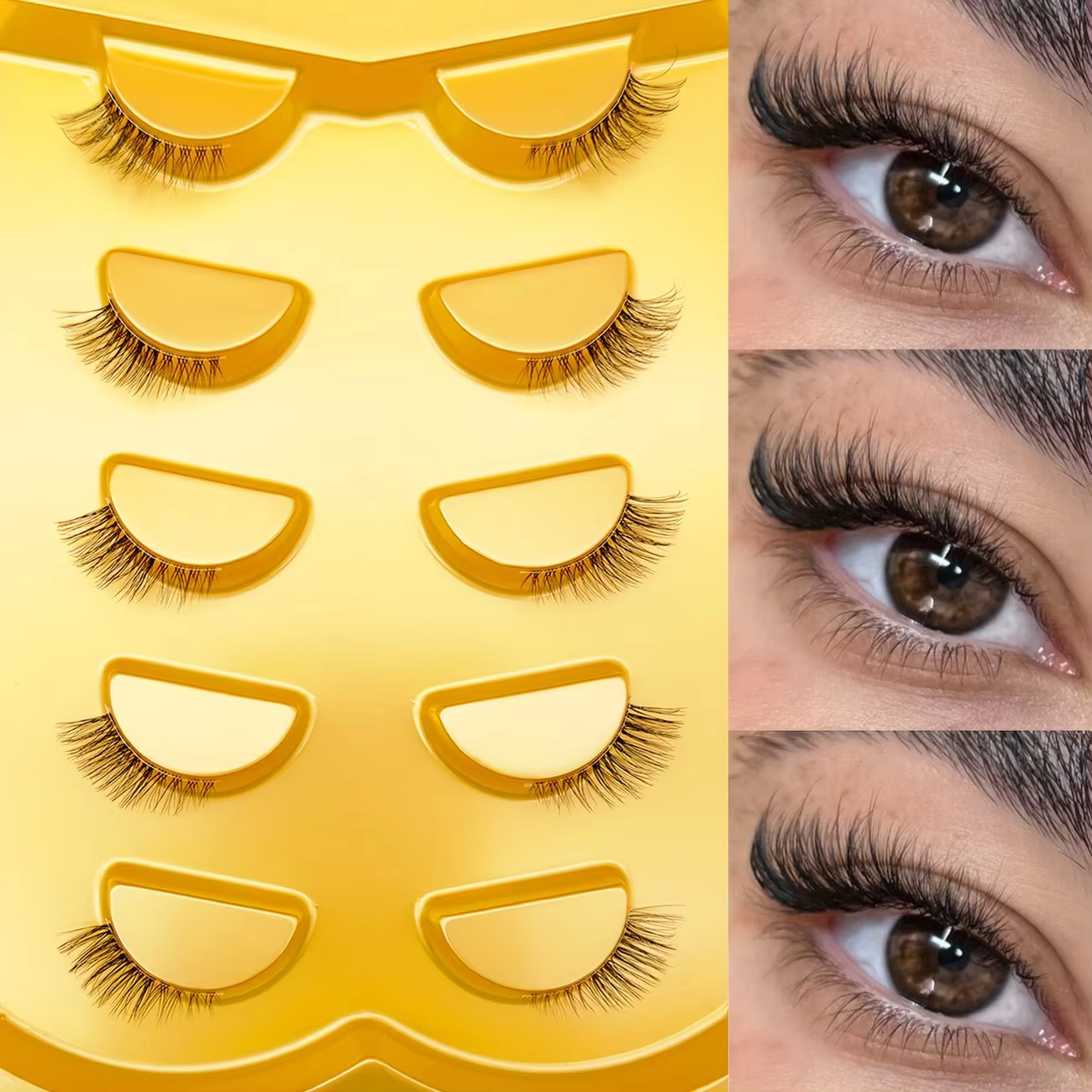  Cinq paires de faux cils mi-longs pour un look naturel, style œil-de-chat allongé de 10 mm avec ti