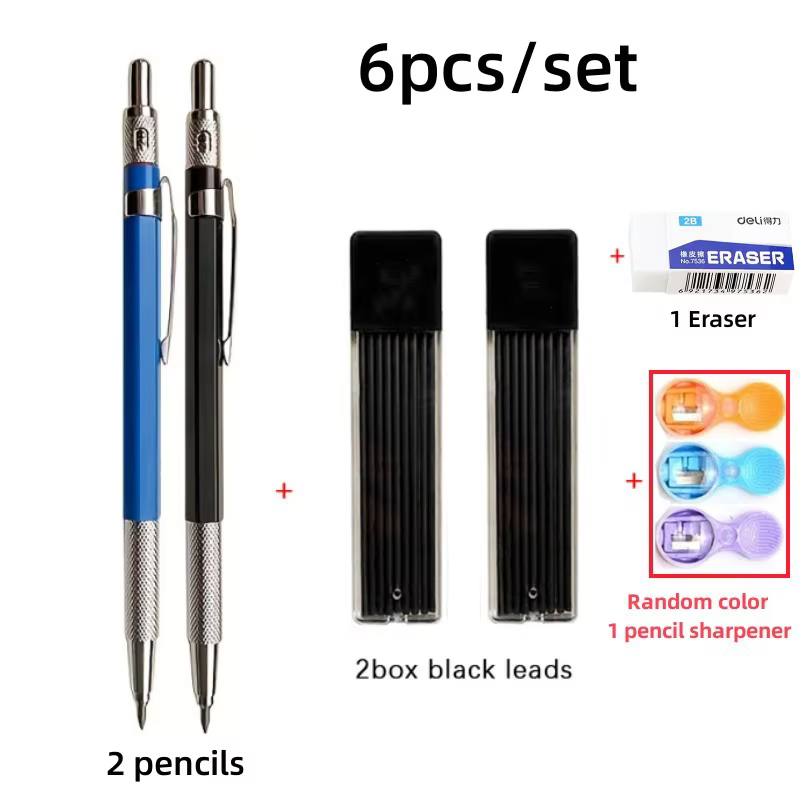 Ensemble de crayons mécaniques 2.0mm, recharge de plomb noir/couleur 2B, crayon automatique, croquis