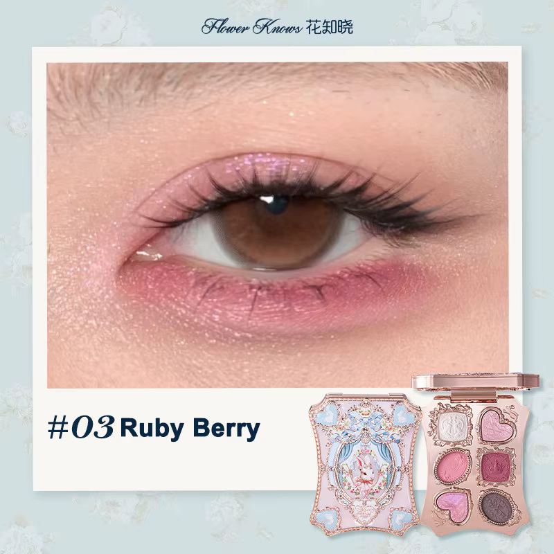 Palette de maquillage Flower Knows Bunny Garden 6 couleurs, blush, illuminateur, thème lapin mignon