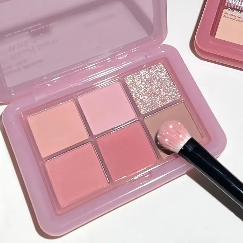 Palette de fards à paupières rose clair à paillettes, mat, scintillant, Orange, marron, brillant, 4