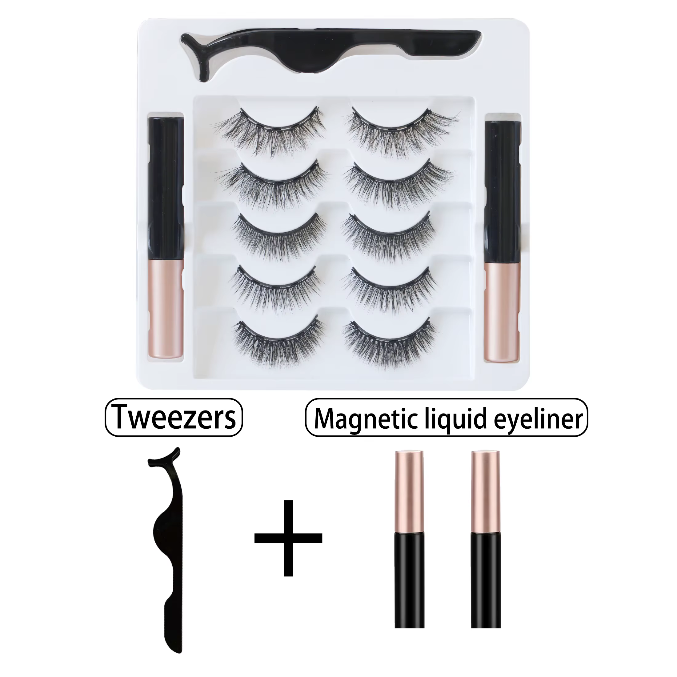 5 rangées 10 paires de faux cils magnétiques naturellement épais bouclés noirs avec Eyeliner magnéti