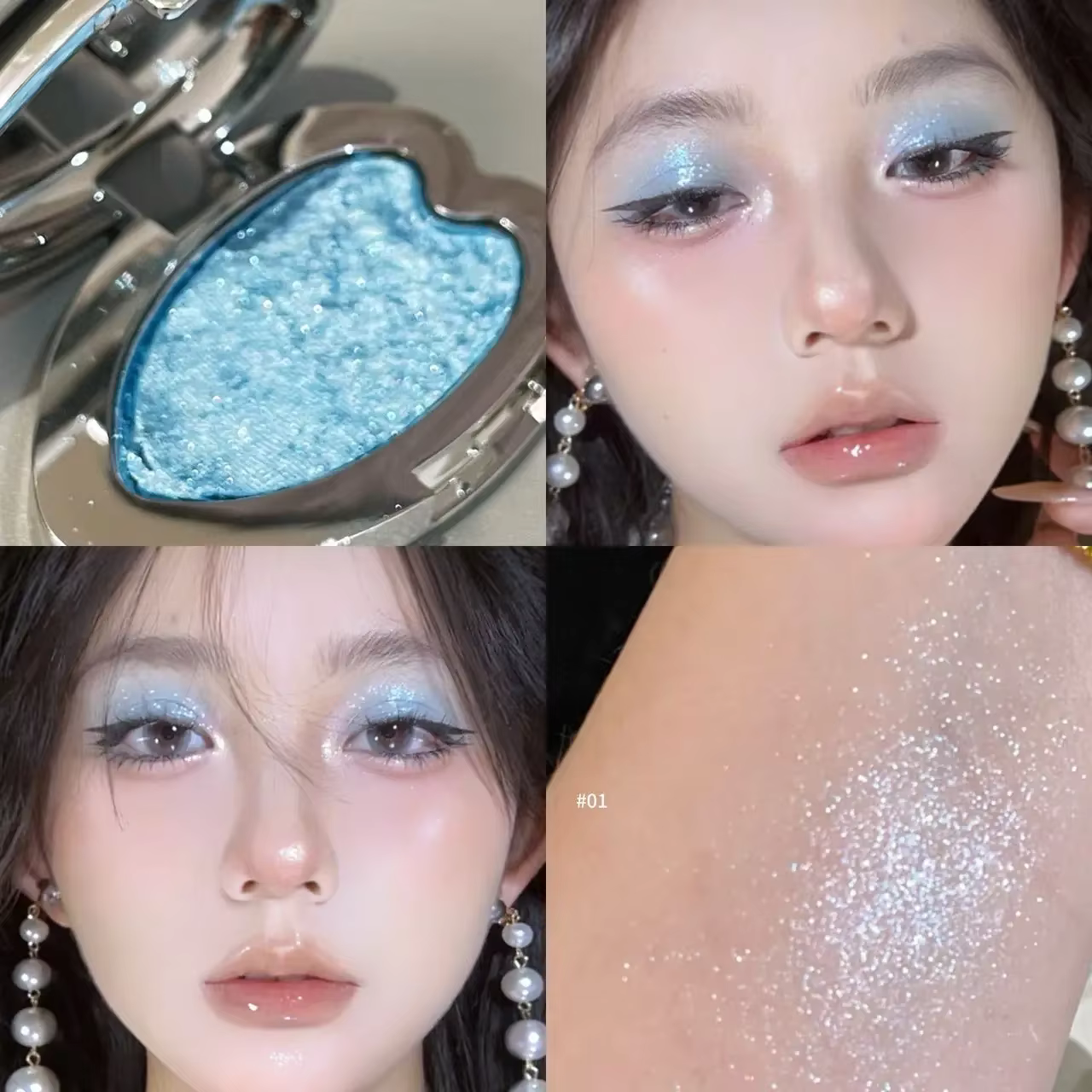 Palette de fards à paupières nacrés lavande, fard à joues pour le visage, surligneur, paillettes écl