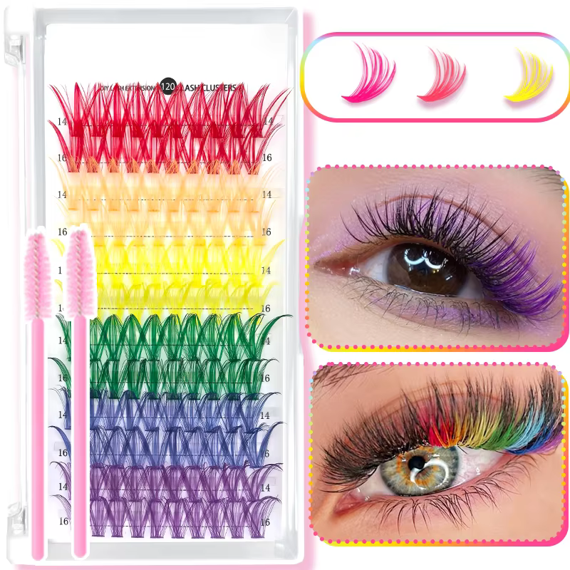 120/240/392/600 faux cils pour débutants, cils colorés arc-en-ciel à faire soi-même à la maison - En