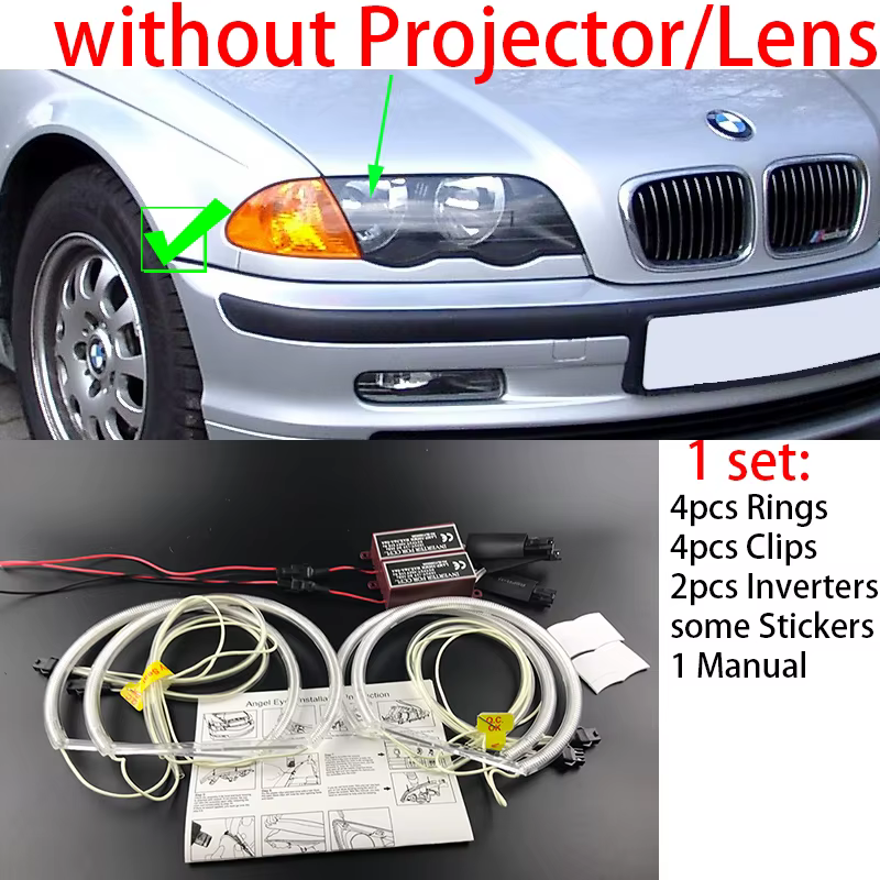 Kit yeux d'ange CCFL de haute qualité, anneau blanc pour BMW série 3 E46 1998 – 2005 316i 318i 320d 