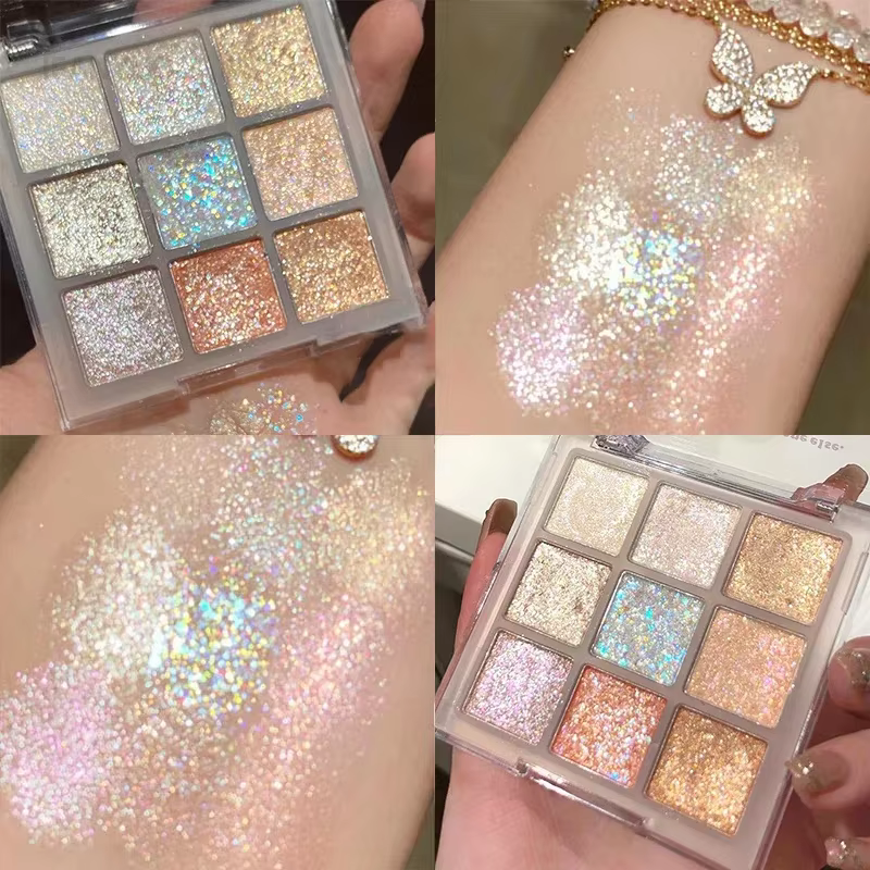 Palette de fards à paupières entièrement nacrés, paillettes scintillantes, bleu terre, violet, scint