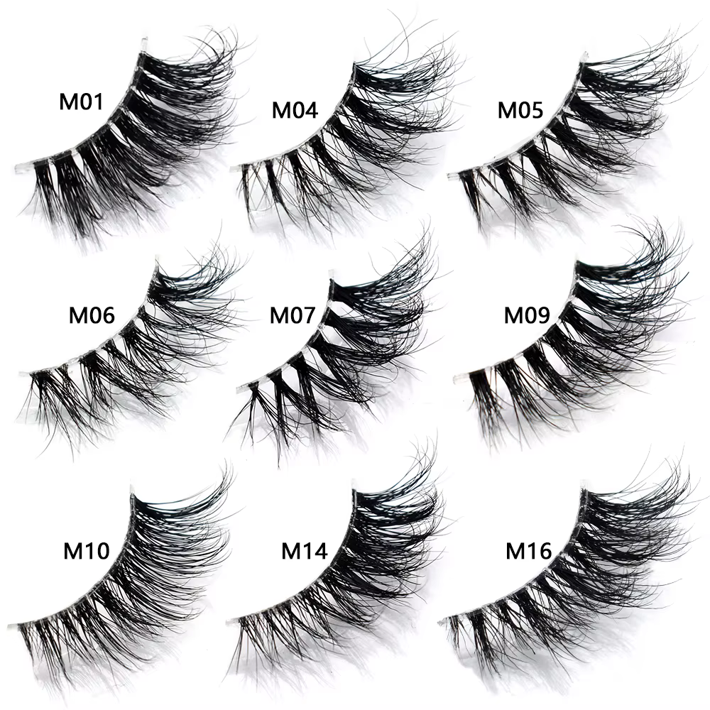 Articles en vrac 10/30/60/100 paires demi-cils de vison naturel longs moelleux vaporeux demi-cils Ex