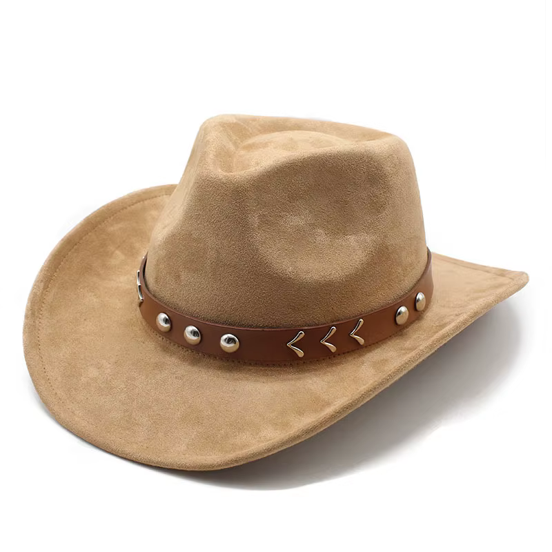 Chapeau de cowboy occidental en faux daim pour hommes et femmes, chapeaux Fedora avec cuir, casquett