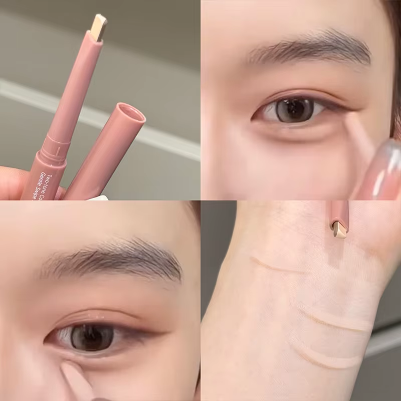 Crayon de maquillage bicolore effet 'Silkworm' pour le dessous des yeux, éclaircissant et contouring