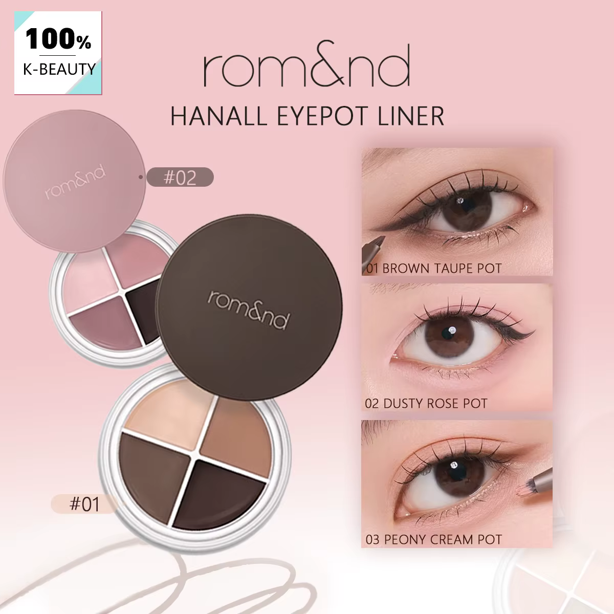 rom&nd HANALL EYEPOT LINER, texture crémeuse et soyeuse, longue tenue et pigmentée, design quatre-en