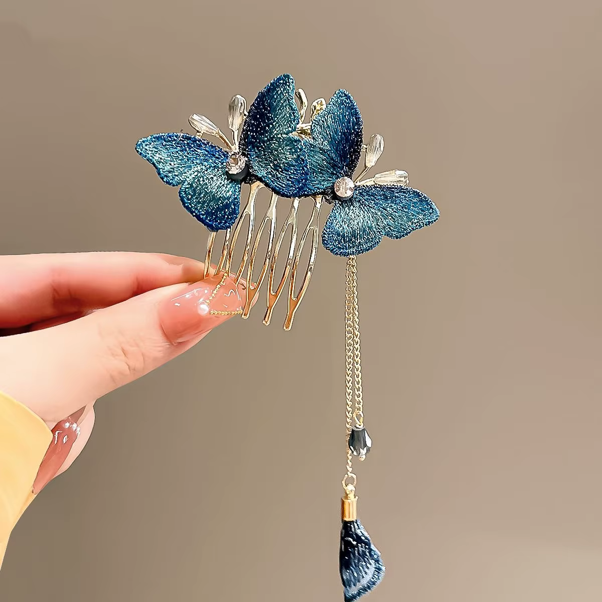 Pince à Cheveux Papillon Bleu Foncé pour Femme, Peigne, Prairie Alberoise, Épingle, Fleur de Bambou,