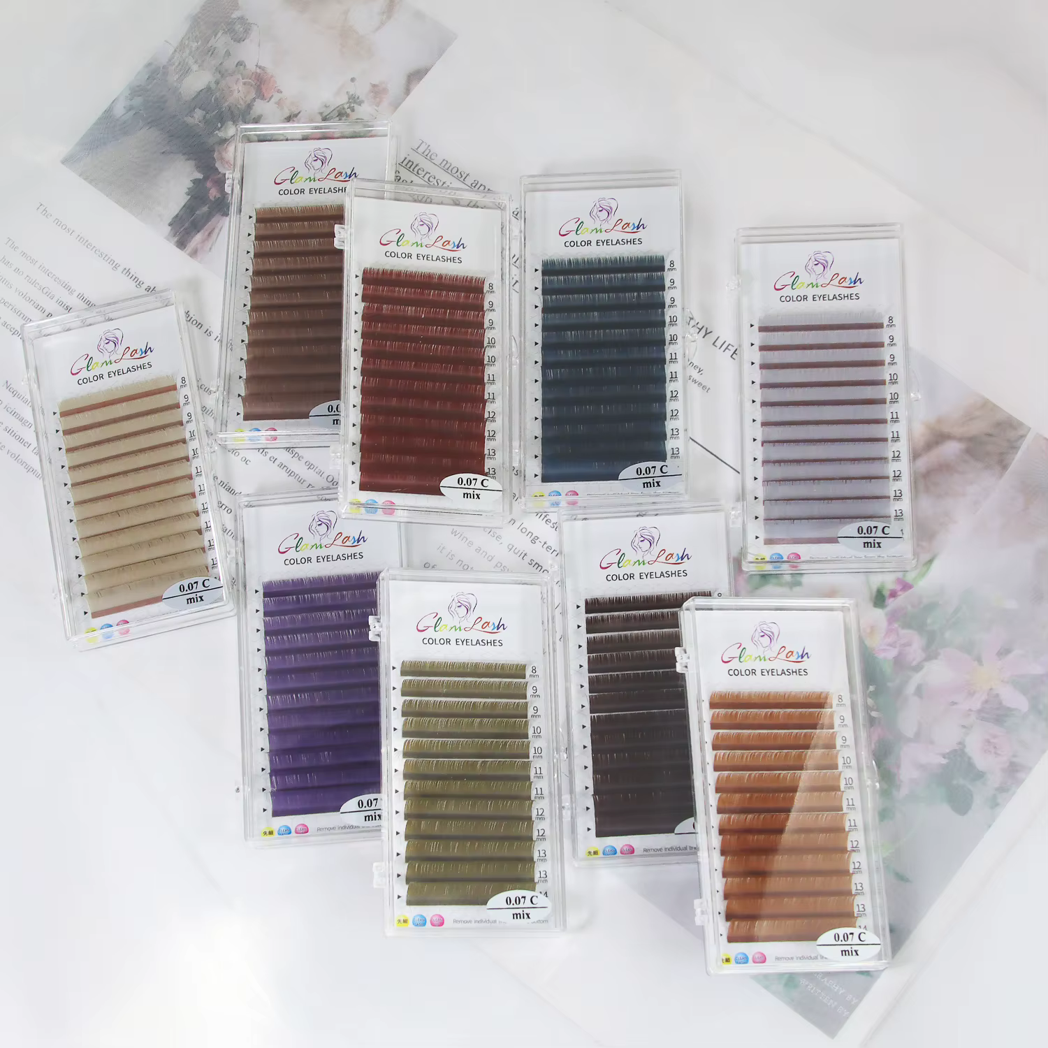 GLAMLASH cils colorés bleu lac/lavande/cannelle/vert foncé/gris Matcha Extension de faux cils coloré