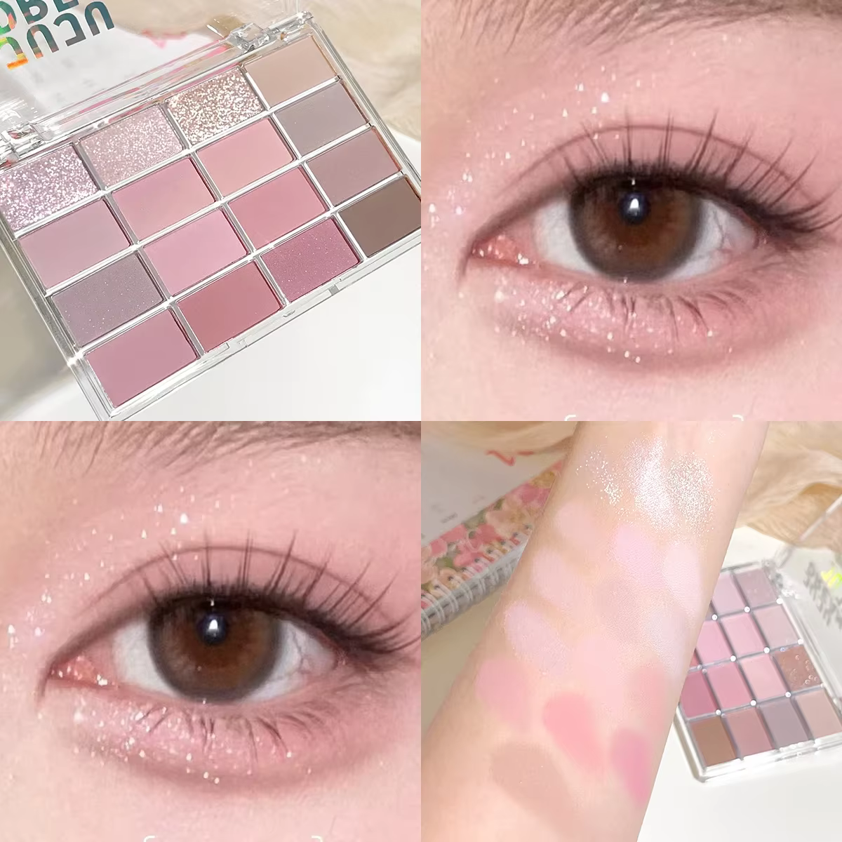 Palette de fards à paupières 16 couleurs mat et scintillants – Tons terre nus, Texture soyeuse et mé