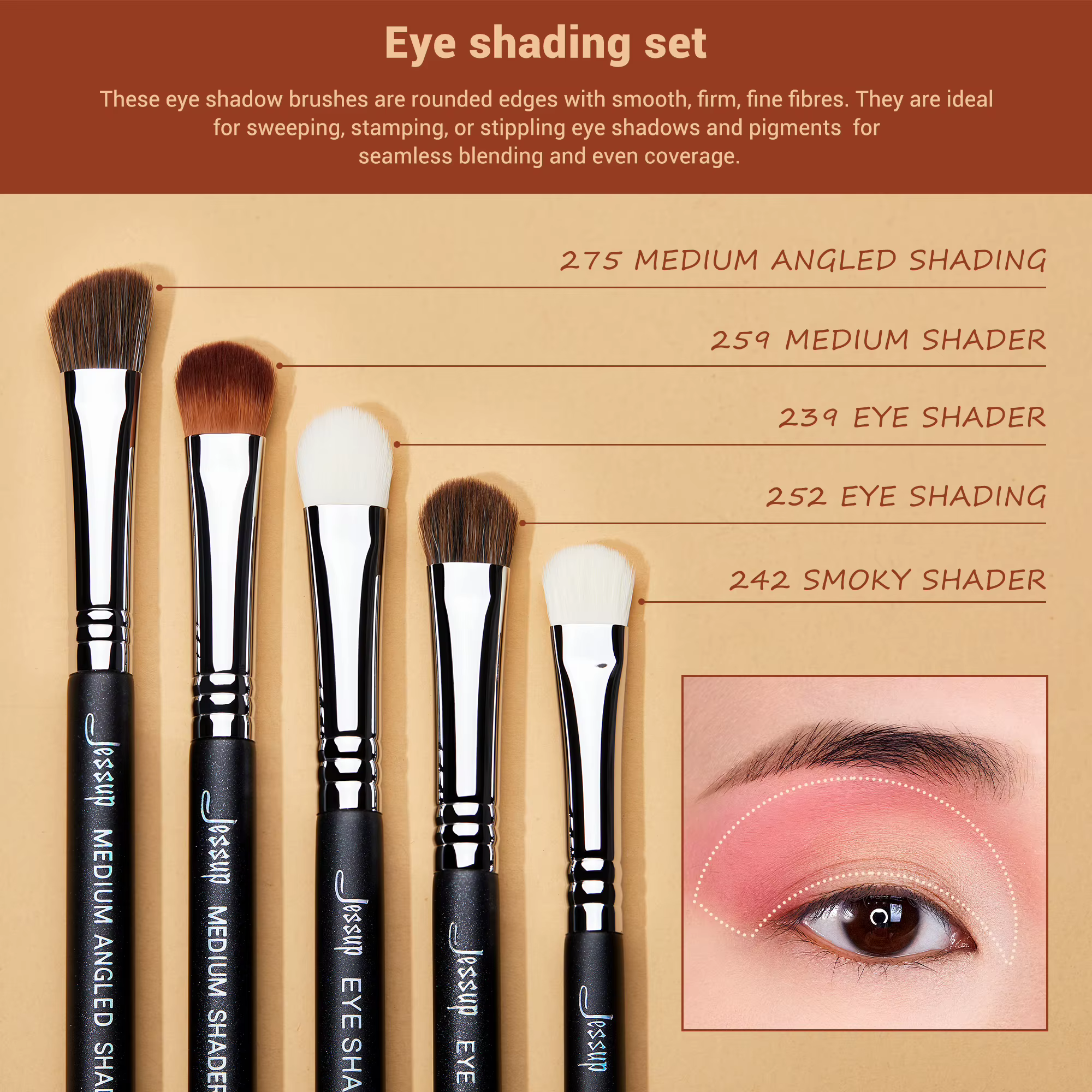 Jessup-Ensemble de pinceaux de maquillage pour les yeux, noir, synthétique, premium, ombre à barrage