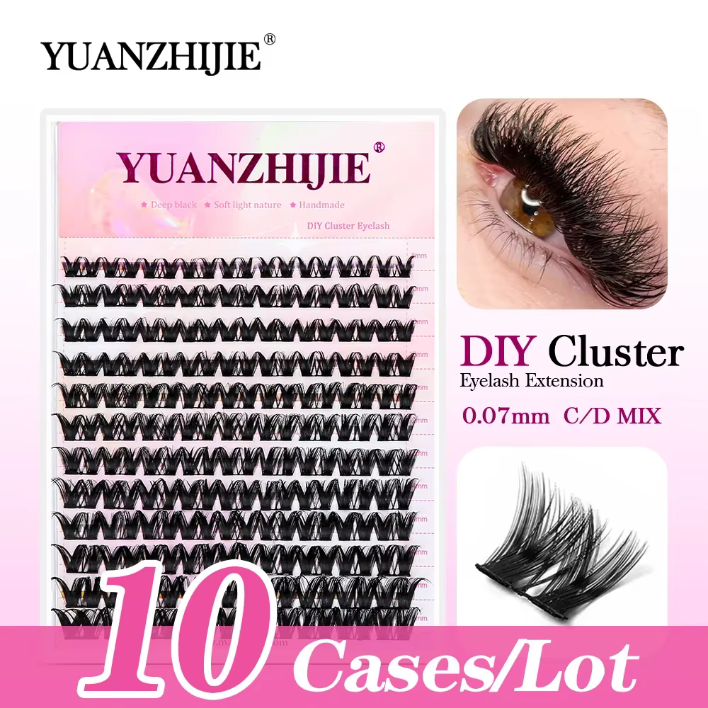 10 étuis/lot YUANZHIJIE grappes de cils sans nœuds 100% cils Anime touffetés à la main Premium Mater