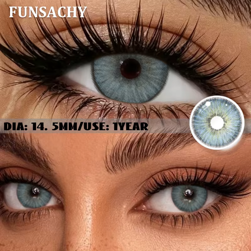 FUNSACHY 1 Paire de Lentilles de Contact Bleues pour les Yeux, Lentilles de Contact Grises Naturelle