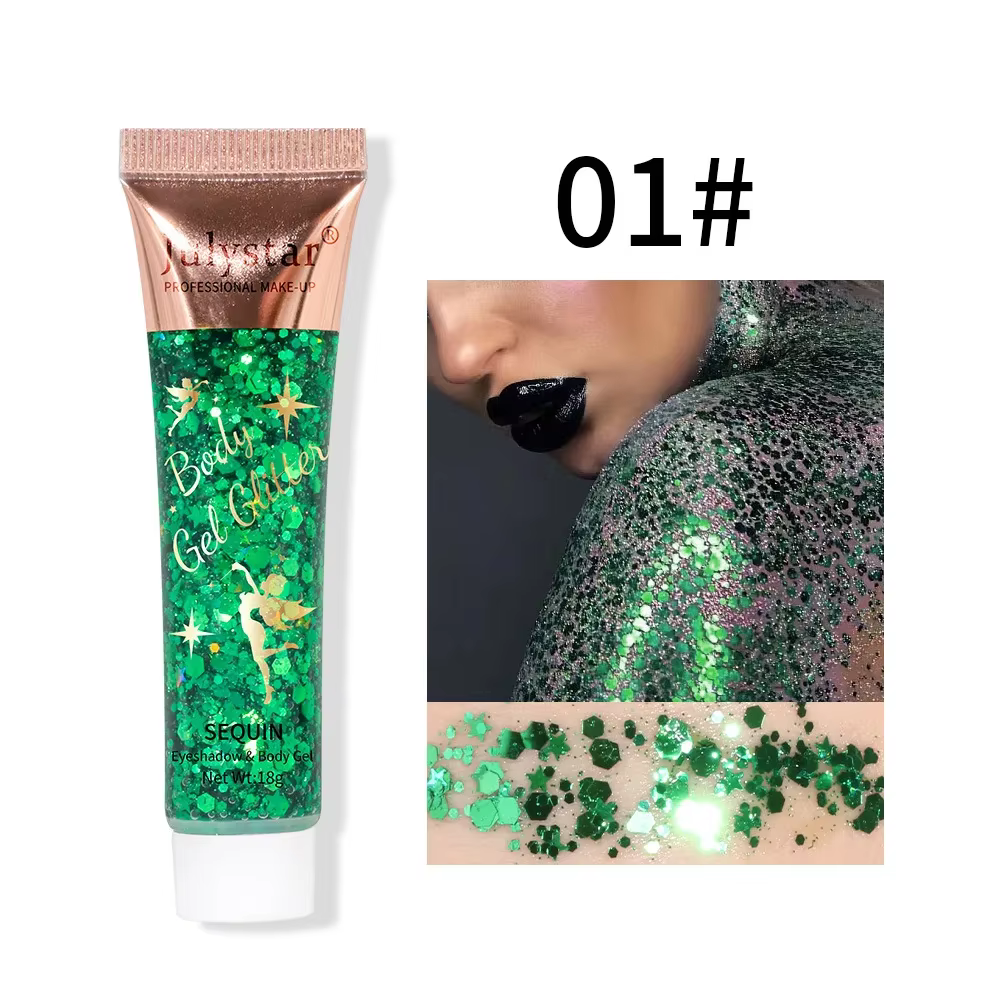 Gel à paillettes multifonctionnel pour le corps, pour le visage, les lèvres, les cheveux, paillettes