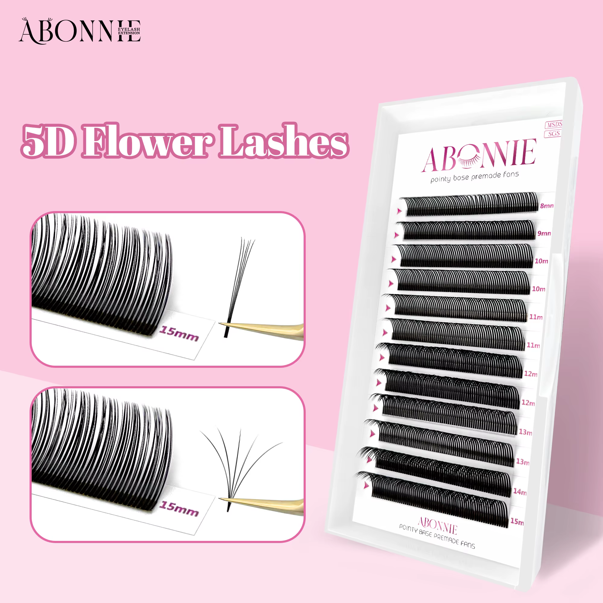 ABONNIE noir marron 5D fleur pointes fée faux cils individuels facile ventilateurs 5D fleur Volume c