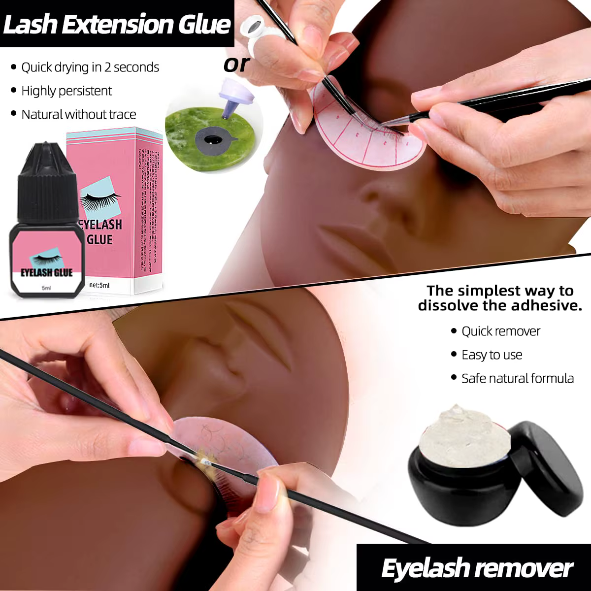Kit d'extension de cils professionnel avec tête de mannequin, ventilateur USB, shampoing, colle et b